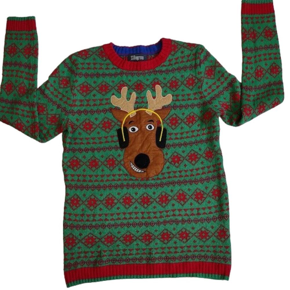 33 Degrees Boys Christmas Sweater Light Up Nose